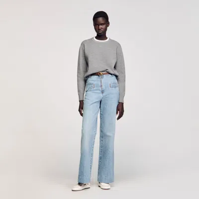 Sandro Contrast Collar Sweater In Gray