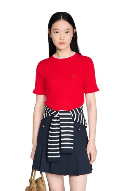 SANDRO SANDRO CONTRAST COLLAR WOOL SWEATER