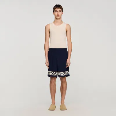 Sandro Contrast Pattern Flowy Shorts In Blue