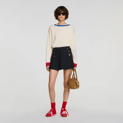 Sandro Contrast Round-neck Wool Sweater In White