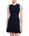 Sandro Contrast Short Sleeve Knit Dress In Blue