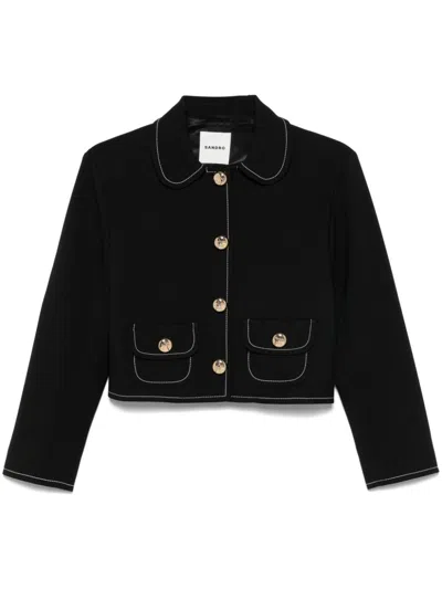 Sandro Contrast-stitching Jacket In Black