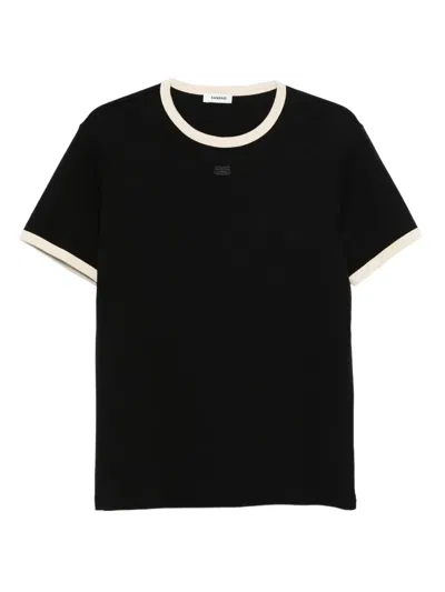 Sandro Contrast-trim T-shirt In Black
