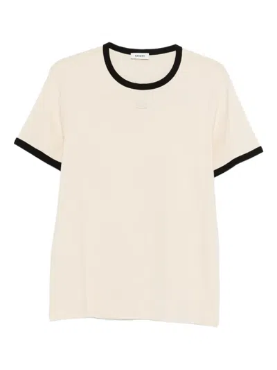 Sandro Contrast-trim T-shirt In Neutral