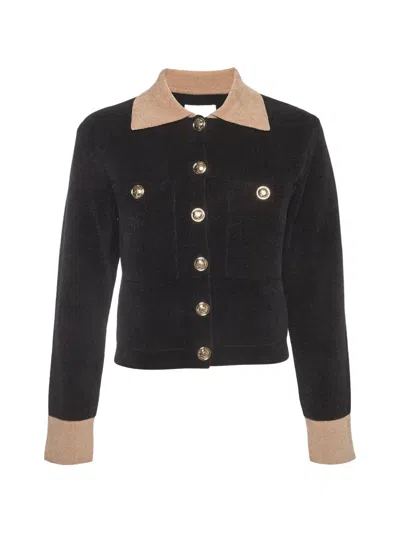 Pre-owned Sandro Contrast-collar Cardigan In Black