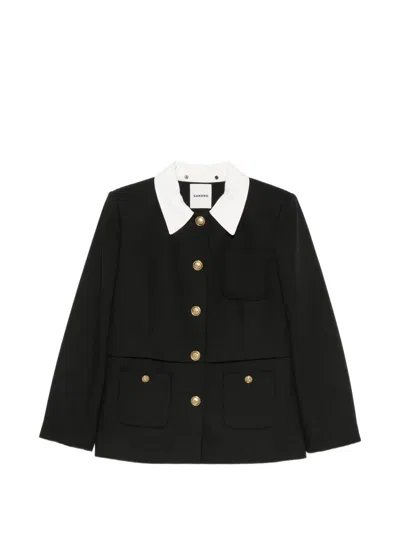 Sandro Contrast-collar Wool Blazer In Black
