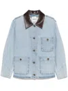 Sandro Contrasting-collar Denim Jacket In Blue