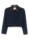 Sandro Womens Contrast-collar Cropped Stretch-woven Jacket Navy Blue In Blue