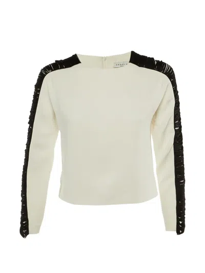 Pre-owned Sandro Contrast-sleeve Blouse In White