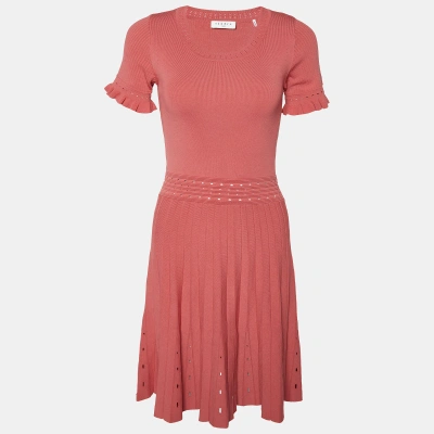 Pre-owned Sandro Coral Pink Eyelet Knit Etor Pleated Dress M