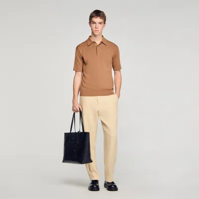 Sandro Cotton And Silk Polo Shirt In Brown