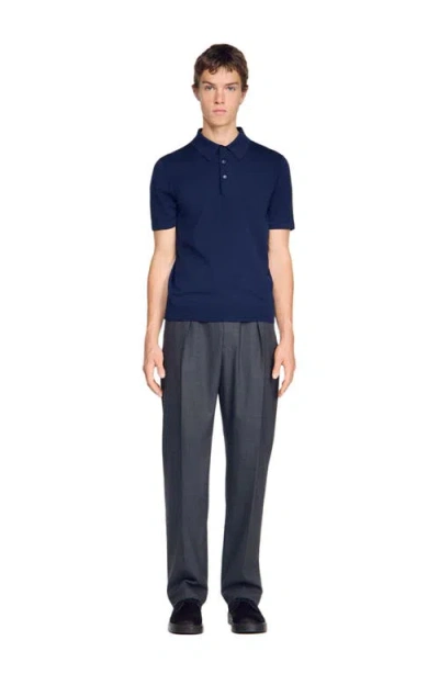 Sandro Mens Royal Blue Classic-fit Cotton And Silk-blend Polo