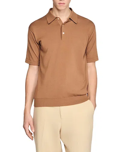 Sandro Cotton And Silk Polo Shirt In Brown