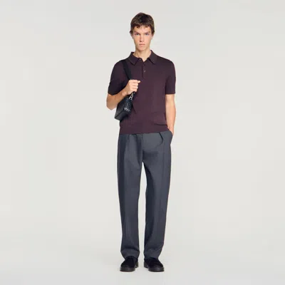 Sandro Cotton And Silk Polo Shirt In Purple