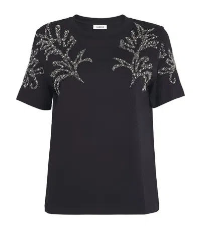 Sandro Cotton Bead-embellished T-shirt In Black