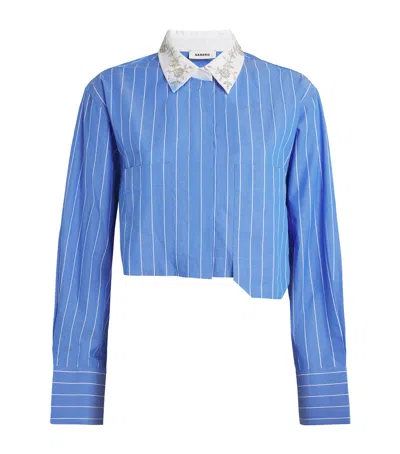 Sandro Cotton Beaded Cropped Shirt In Blue
