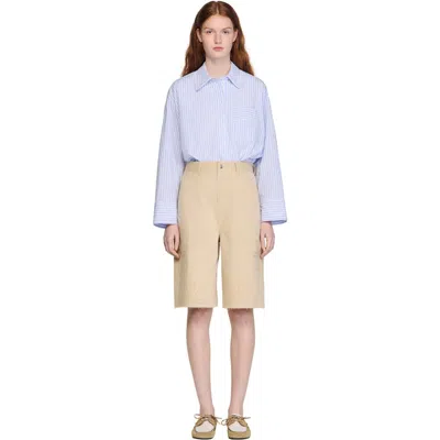 Sandro Cutout Flowers Cotton Bermuda Shorts In Brown