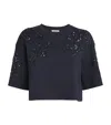 Sandro Cotton-blend Beaded Algarve T-shirt In Blue