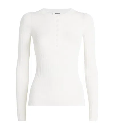 Sandro Cotton-blend Henley Top In White