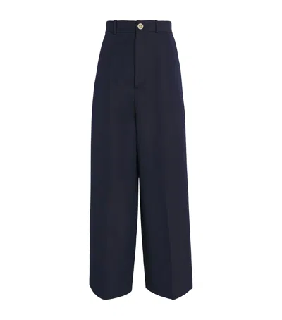Sandro Cotton-blend Wide-leg Trousers In Black