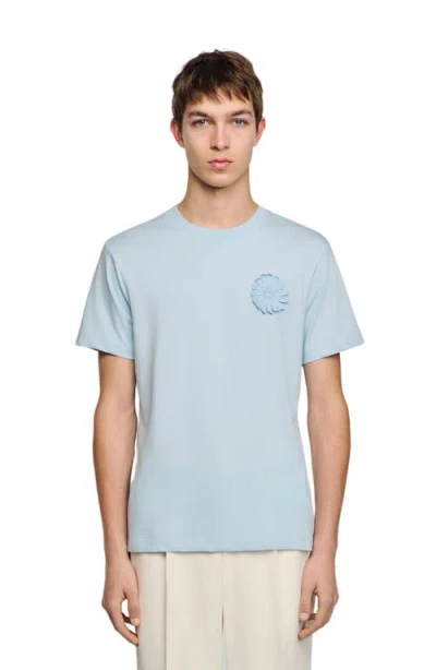 Sandro Cotton Crochet Flower T-shirt In Blue