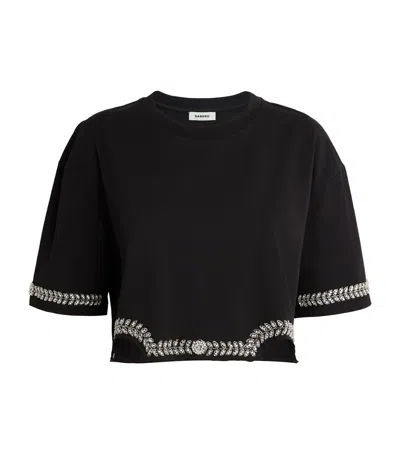 SANDRO COTTON EMBELLISHED CROPPED T-SHIRT