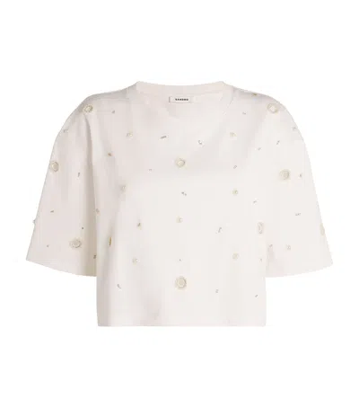 Sandro Cotton Embellished T-shirt In Neutral