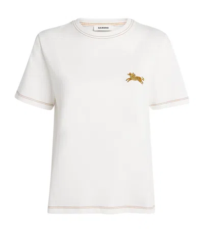 Sandro Cotton Embellished T-shirt In Neutral