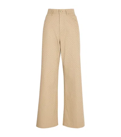 Sandro Cotton Embellished Wide-leg Jeans In Neutral
