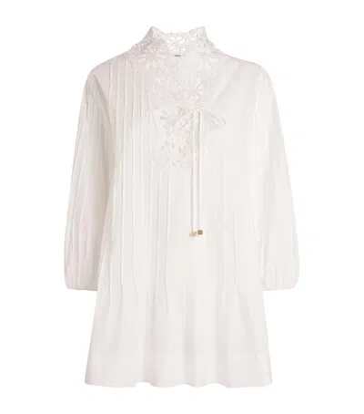Sandro Cotton Embroidered Tunic In Beige