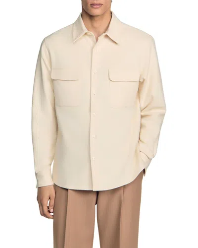 Sandro Cotton Flannel Pocket Shirt In Neutral