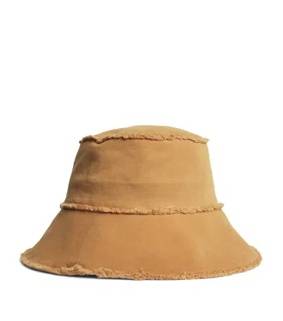 Sandro Cotton Frayed Bucket Hat In Beige