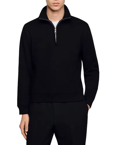 Sandro Cotton Half-zip Sweater In Black