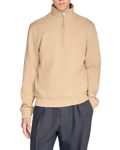 Sandro Mens Cappucino Funnel-neck Half-zip Cotton Sweatshirt In Brown