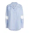 Sandro Womens Bleus Striped Lace-trim Cotton And Linen-blend Shirt In Blue