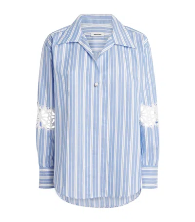 SANDRO COTTON-LINEN LACE-TRIM SHIRT