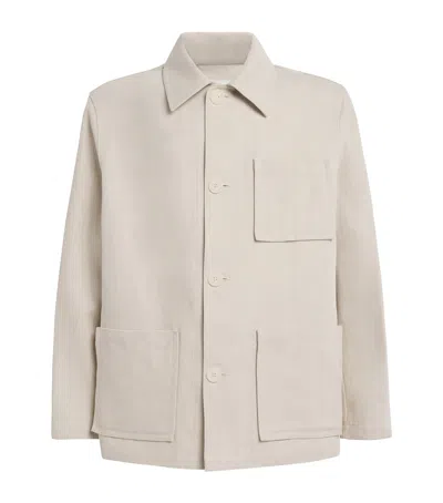 Sandro Cotton-linen Worker Overshirt In Oats