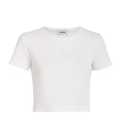 Sandro Cotton Logo Cropped T-shirt In White
