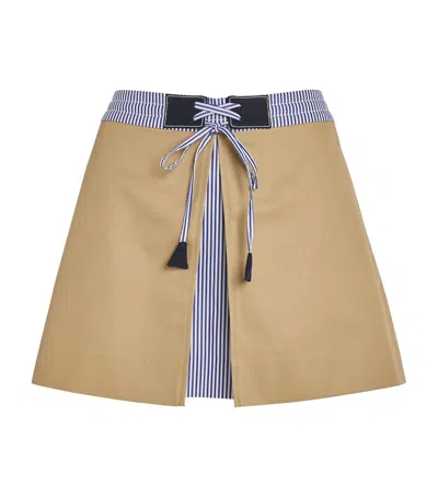 Sandro Cotton Panel-overlay Mini Skirt In Beige