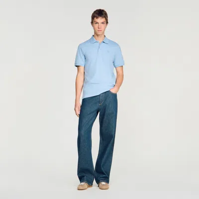 Sandro Cotton Polo Shirt With Leather Logo In Gray