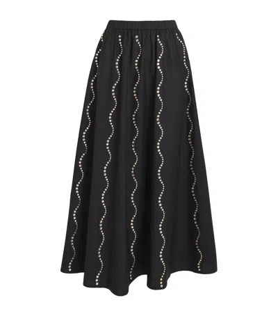 Sandro Cotton Rhinestone Maxi Skirt In Black