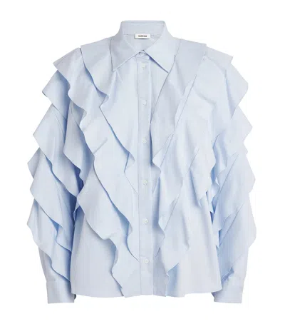 Sandro Cotton Ruffled Shirt In Blue