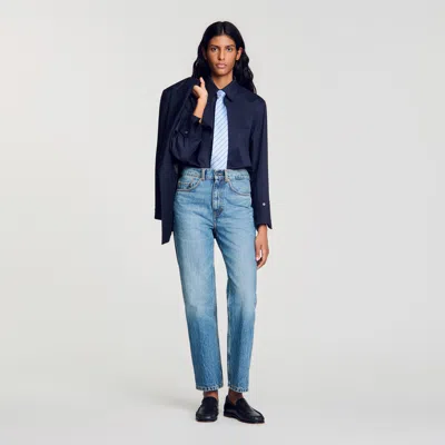 Sandro Cotton Shirt With Wide Cuffs In Blue