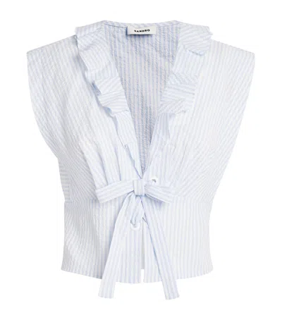 Sandro Cotton Stripe Crop Top In Blue