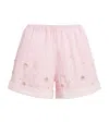 Sandro Cotton Stripe Embellished Shorts In Pink