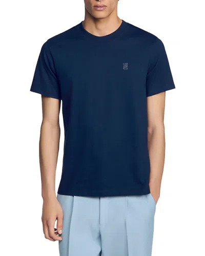 Sandro Cotton T Shirt With Leather Logo Patch In Multi