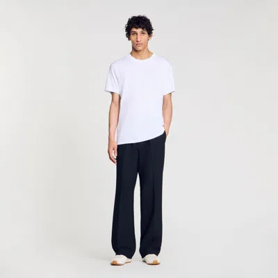 Sandro Mens White Crewneck Linen-jersey T-shirt