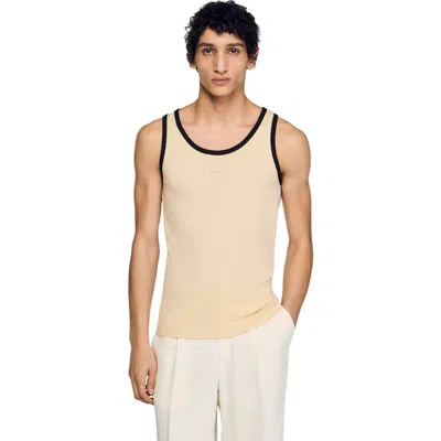 Sandro Cotton Vest Top With Patch In Neutral