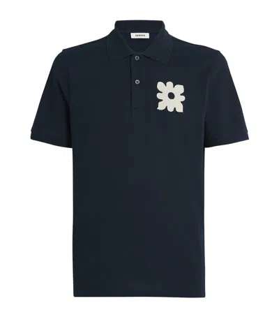 Sandro Cotton Vintage Flower Polo Shirt In Blue