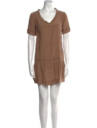 Pre-owned Sandro Cowl Neck Mini Dress In Brown